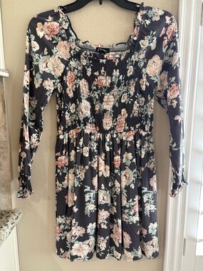 art class Black Floral Smocked Casual Dress - Girls